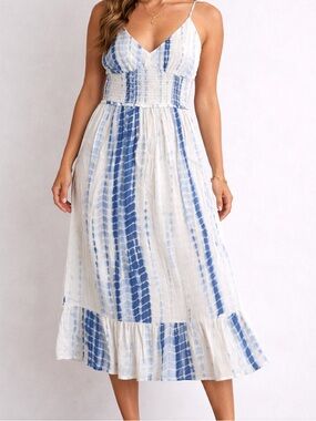 Indulge in Style Blue and White Tie-Dye Maxi Dress